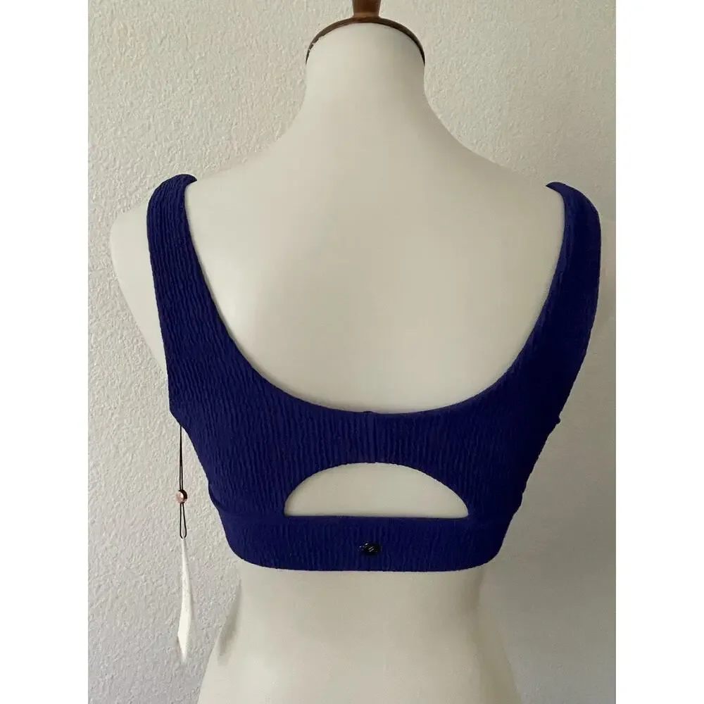 Calia Swim Bikini Top Keyhole Cut Out Textured Swimwear Indigo